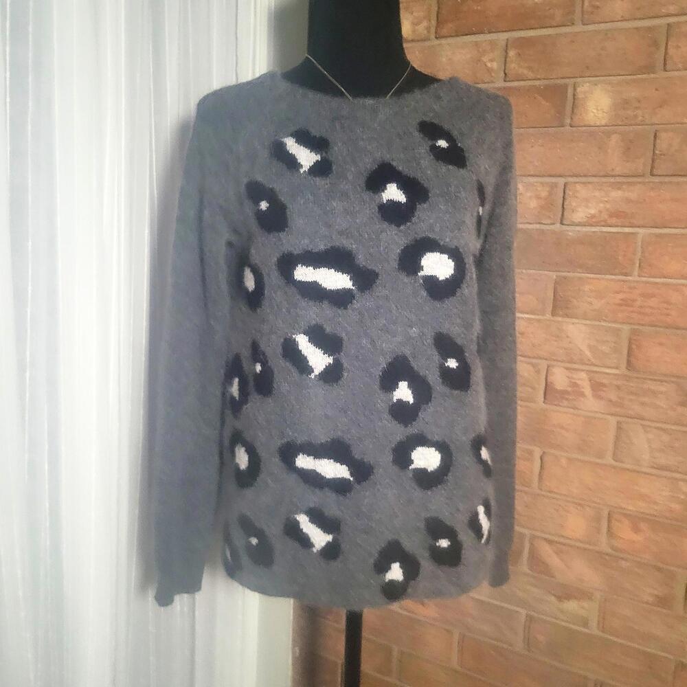 NWOT Ella Moss Crew Dk Gray w/Black & White Leopard Mohair Sweater - Size S
